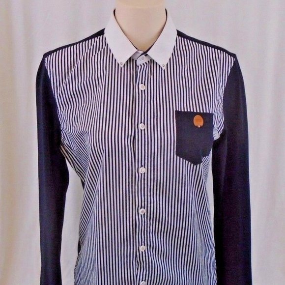 Women's Large M,D.Y  Blue Striped   Blouse - Picture 1 of 7